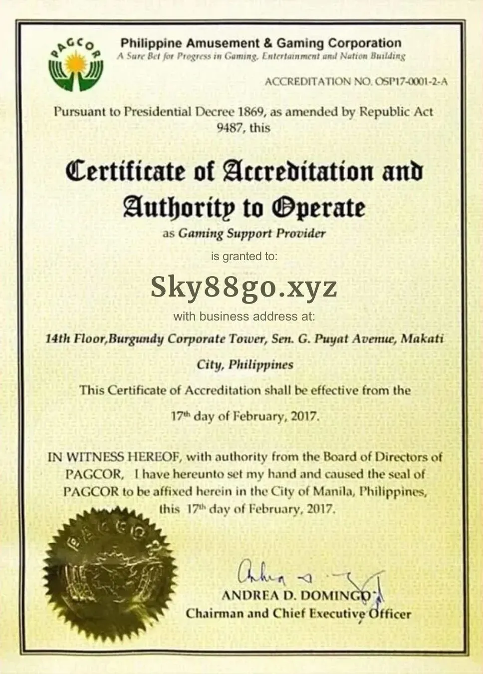 Sky88 chứng nhận
